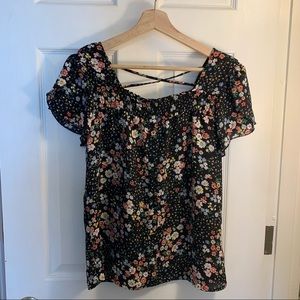 No Boundaries Boho Criss Cross Floral Tunic